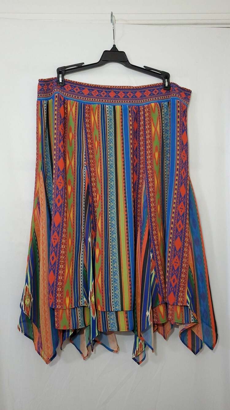 Soft Surroundings Women's Multi-Color Striped Patterned Midi Skirt Size PL